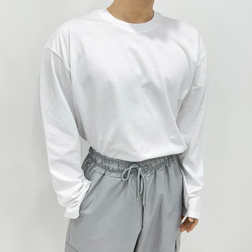 박시 무지 기본 남녀공용 커플룩 시밀러룩 긴팔티셔츠 (화이트/블랙)