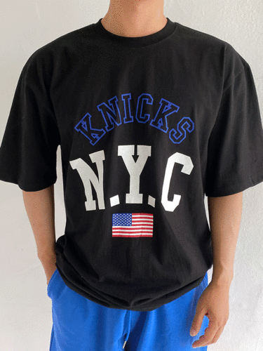 nyc 남녀공용 커플룩 오버핏 캐주얼 레터링 반팔티셔츠 4color