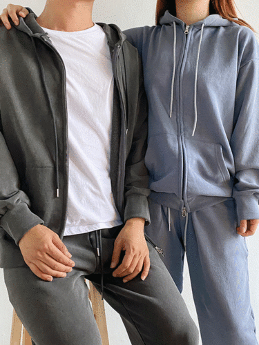 럭키 남녀공용 커플 후드 집업 조거팬츠 피그먼트 나염 트레이닝복 세트 4color
