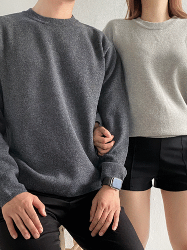 칠러 남녀공용 커플 캐시미어 울 라운드넥 니트티셔츠 3color