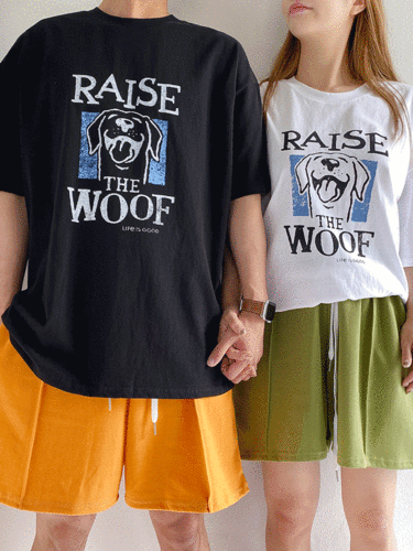 강아지 남녀공용 커플룩 오버핏 캐주얼 반팔티셔츠 3color